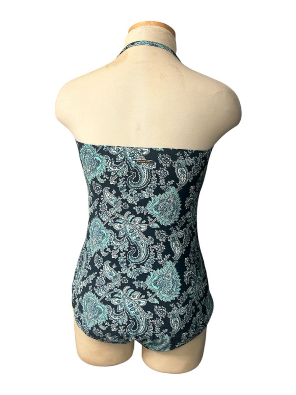 Michael Kors Navy Paisley One-Piece Swimsuit with Aqua Accents Size 12 - Picture 4 of 8